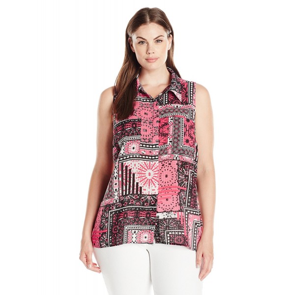 Women's Plus Size Sleeveless Printed Hi Low Blouse - Pink/Sparklers ...