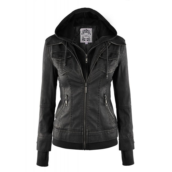 WJC664 Womens Leather Jacket Hoodie