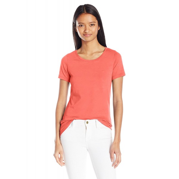 Women's Short Sleeve Crewneck Tee - Fiery Coral Heather - C212O8M4JVP