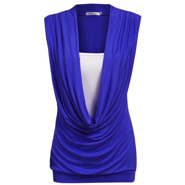 Women's Ruched Cowl Neck Shirt Casual Stretchy Sleeveless Tank Top ...