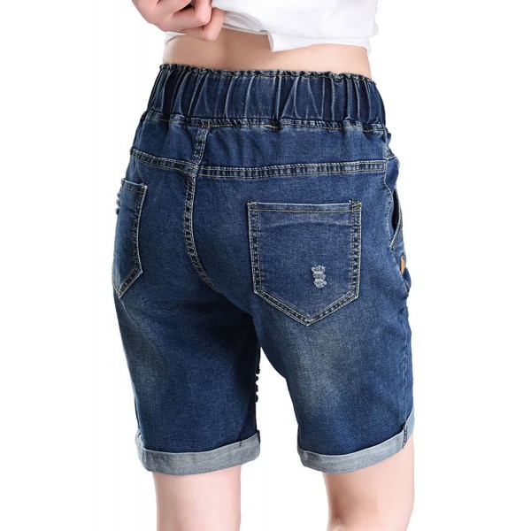Women's Fashion Elastic Band Waist Short Jeans Stretchy Ripped Hole ...