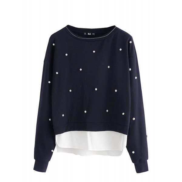 Floerns Womens Beading Crewneck Sweatshirt