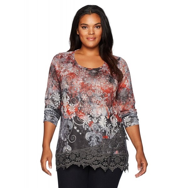 Women's Plus Size Long Sleeve Holiday Print Sweater Knit Top - Romantic ...