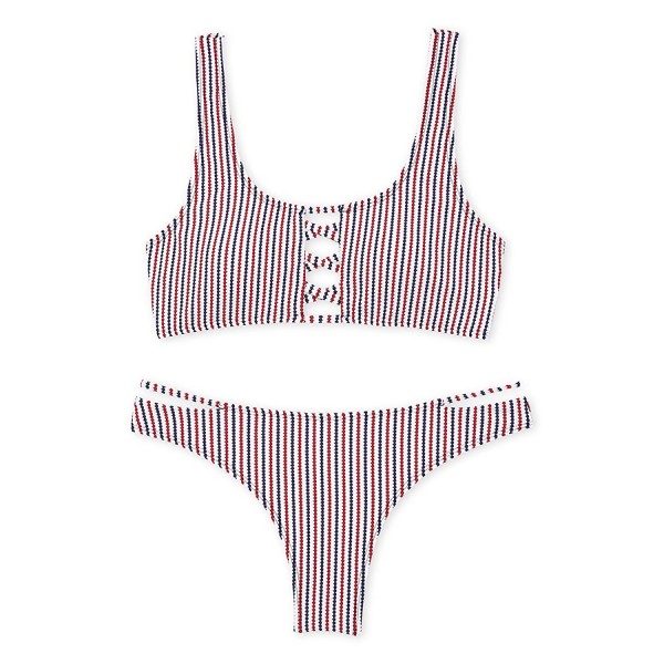 Stripe Bikini Ladder Strap Swimsuit