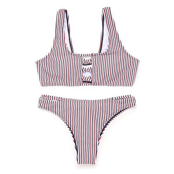 Rib Knit Stripe Bikini Set- Ladder Strap Cut Out Swimsuit For Women ...