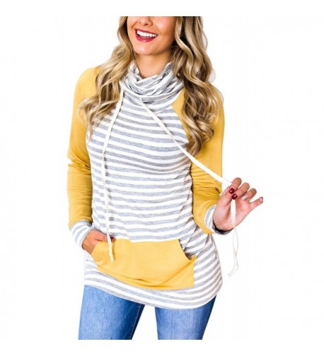 ECOWISH Stitching Pullover Drawstring Sweatshirts