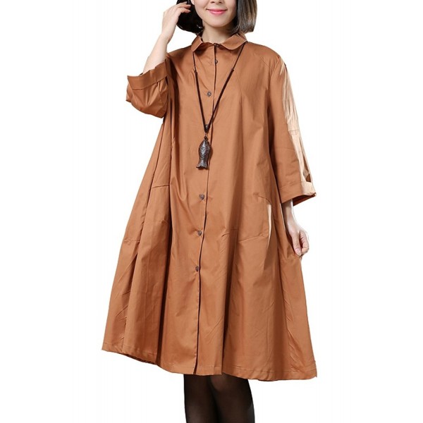 Mordenmiss Womens Collar Sleeve L Brown