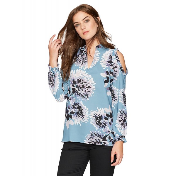 Women's Cold Shoulder Top - Soft Bouquet Print - CO182Y6W9A8