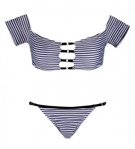 Sexybody Shoulder Striped Bandage Swimsuits