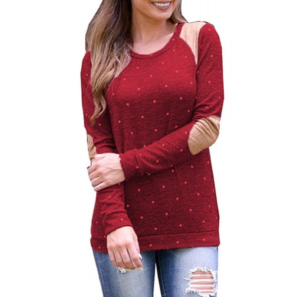 Women Crew Neck Long Sleeve Shirt Polka Dot Blouse Winter Sweater Tops ...