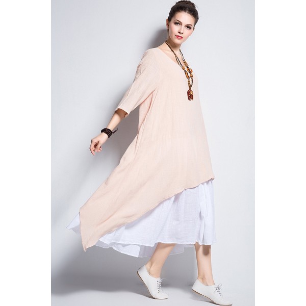 Fake Two Piece Linen Cotton Dress Spring Summer Plus Size Dress Y111 ...