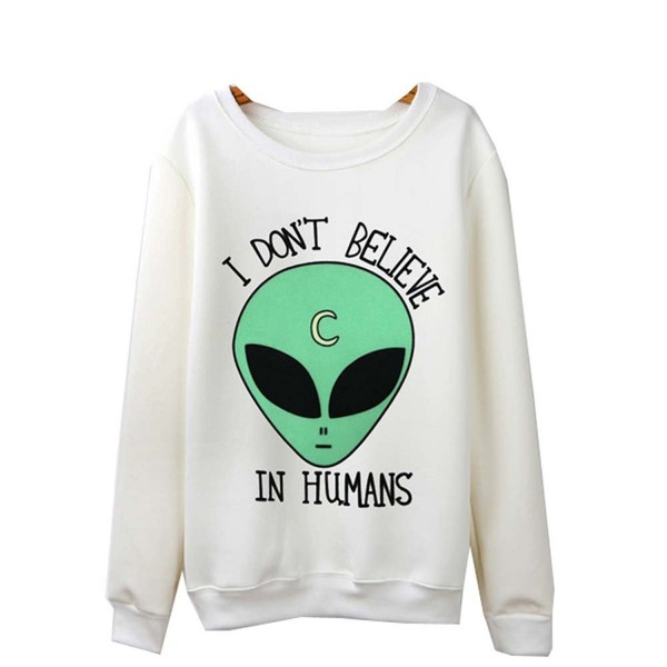 Women's Crew Neck Long Sleeve Pullover Outwear Tops Sweatshirt - White ...