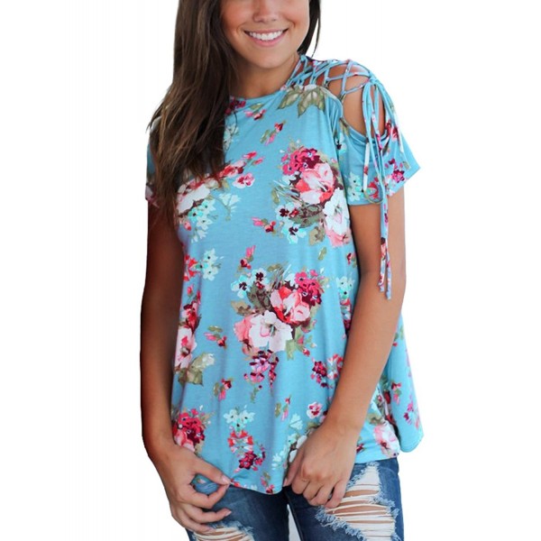 ACKKIA Printed Shoulder T Shirt Blouses