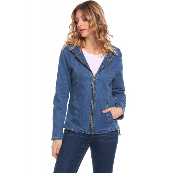 Women's Long Sleeve Classic Trucker Hood Jean Denim Jacket - Light Blue ...
