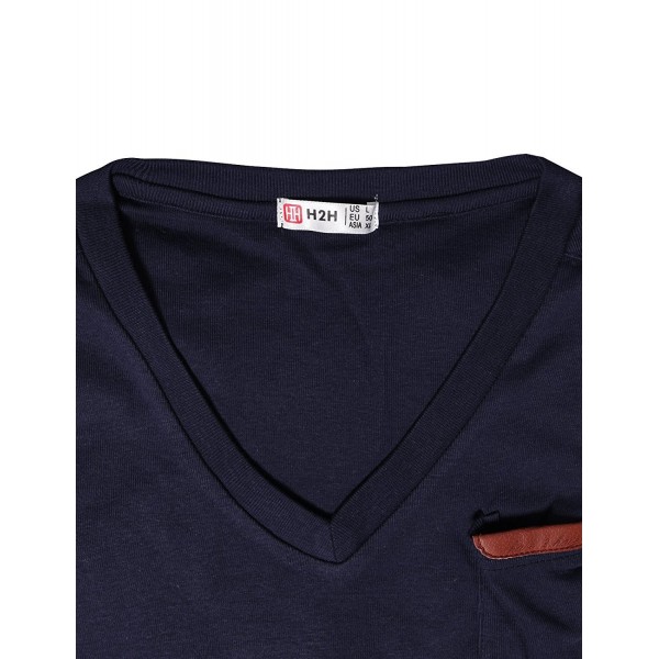 Mens Basic Cotton V-neck T-shirts with Point Shoulder Button Leather ...