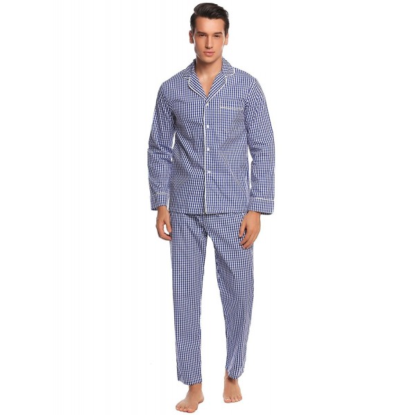 Men's Sleepwear Woven Plaid Pajama Set Long Sleeve Shirt With PJ Pants ...