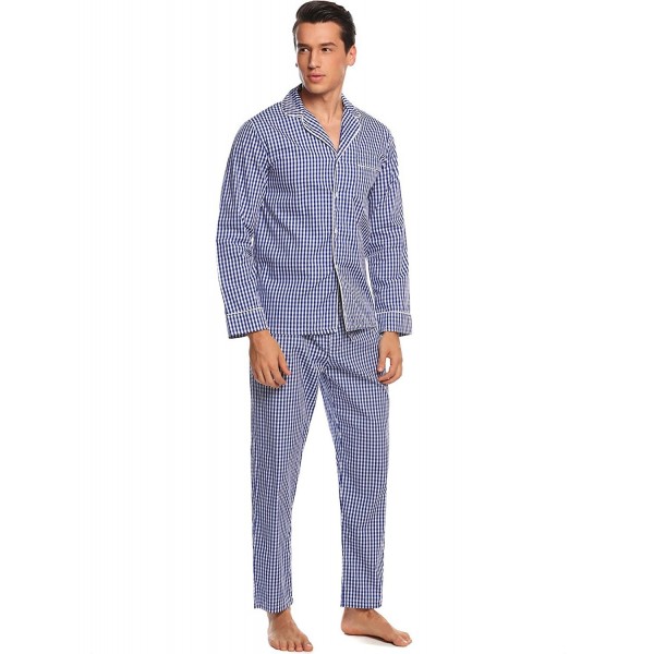 Men's Sleepwear Woven Plaid Pajama Set Long Sleeve Shirt With PJ Pants ...