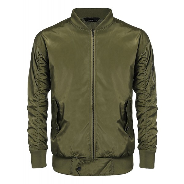 Men's Classic Bomber Casual Varsity Baseball Flight Jacket - Army Green ...