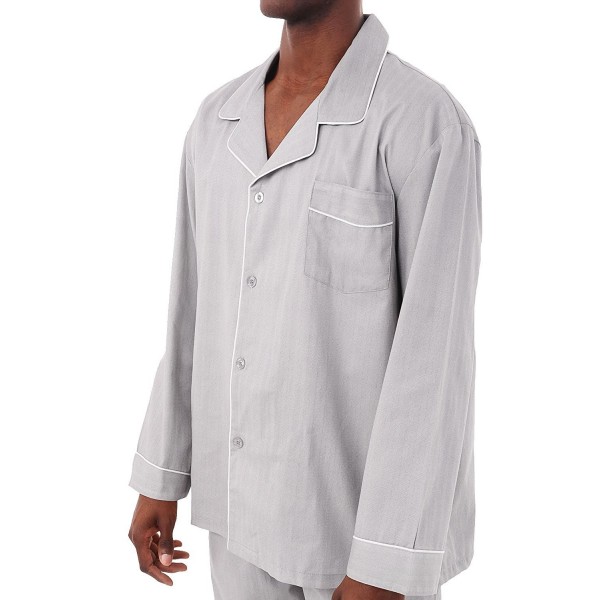 Mens Cotton Pajamas- Long Woven Pj Set - Light Grey Striped With White ...