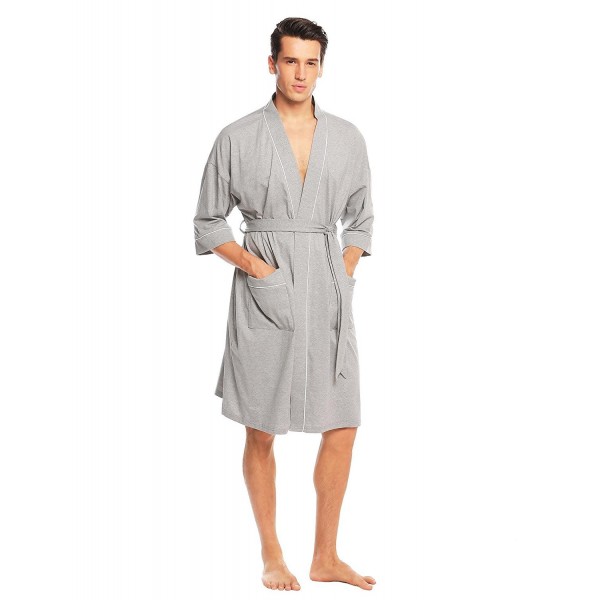 Mens Womens Spa Hotel Bathrobe Cotton Loungewear 3/4 Sleeve Kimono Robe ...