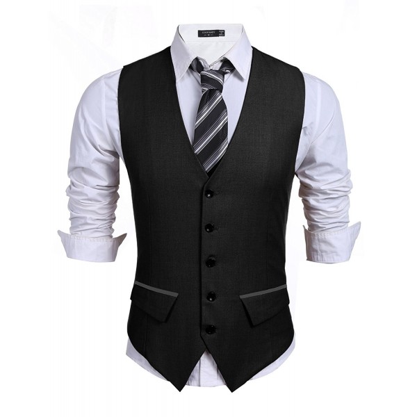 Men's Casual Slim Fit Skinny Wedding Dress Vest Waistcoat - Black ...