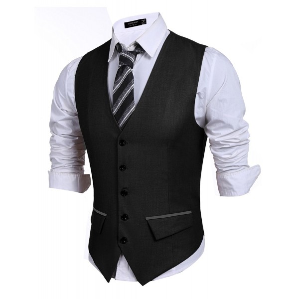 Men's Casual Slim Fit Skinny Wedding Dress Vest Waistcoat - Black ...