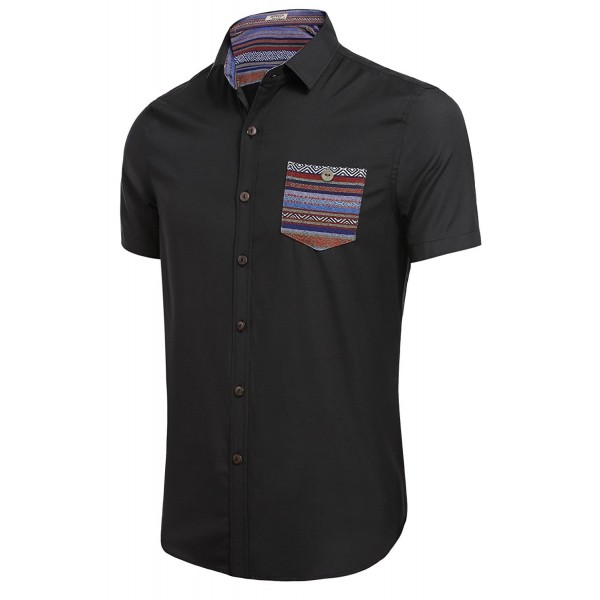 Men's Casual Short Sleeve Pocket Button Up Shirts - Black - CN17YQG25MW