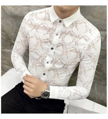 Men's Slim Fit Long Sleeve Casual Shirt - White Lace - CB186II4NCU