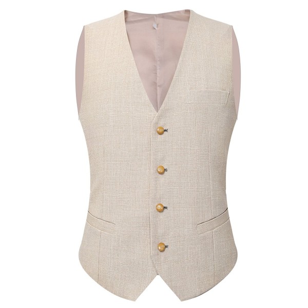 Mens V neck Sleeveless Linen Suit