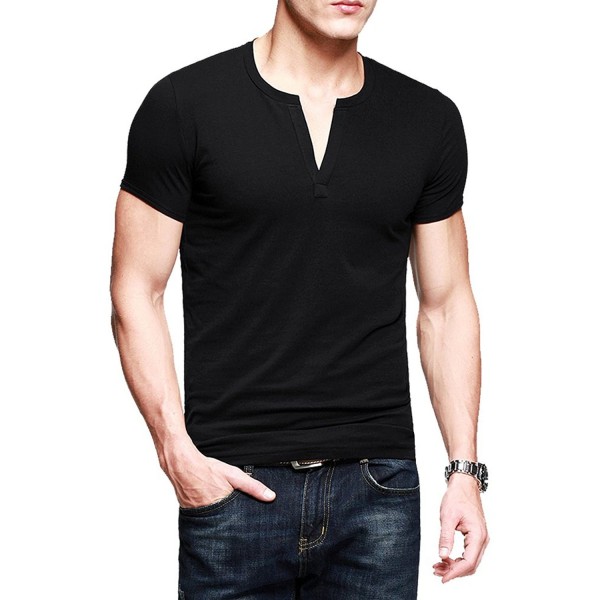 Mens T-Shirts Slim Fit Basic Tee Athletic Top Short Sleeve Cotton Solid ...