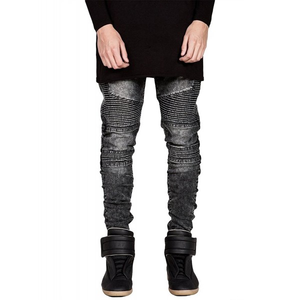 Men's Runway Skinny Ripped Distressed Slim Biker Jeans - 02 Grey ...