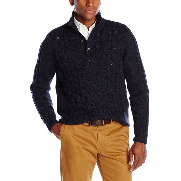 Men's Fisherman Knit Quarter Button Front Mock Neck Sweater - Navy ...