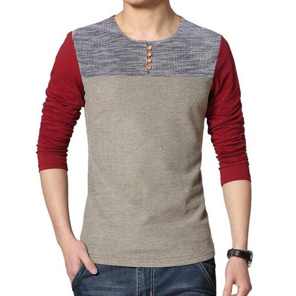 Mens Classic Fit Block Stitch Button Crew Neck Long Sleeve Henley T ...