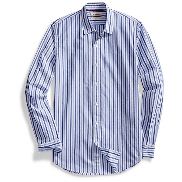 Men's Standard-Fit Long-Sleeve Two-Color Stripe Shirt - Navy/Light Blue ...