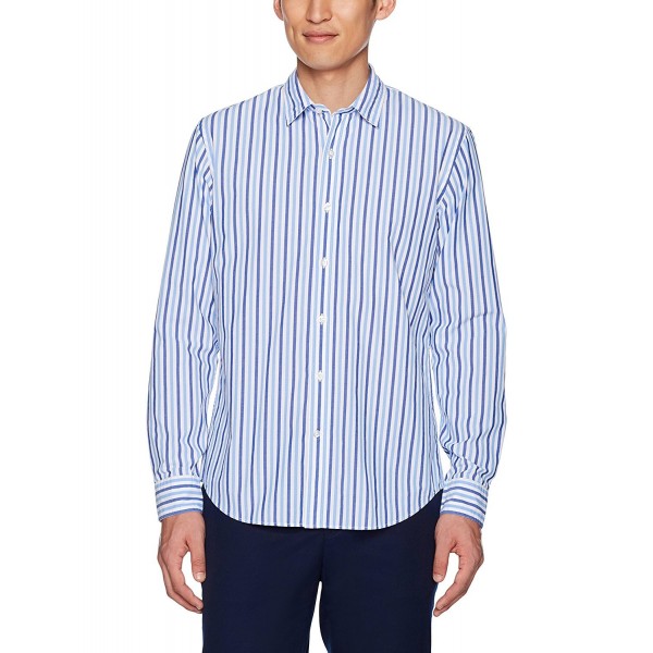 Men's Standard-Fit Long-Sleeve Two-Color Stripe Shirt - Navy/Light Blue ...