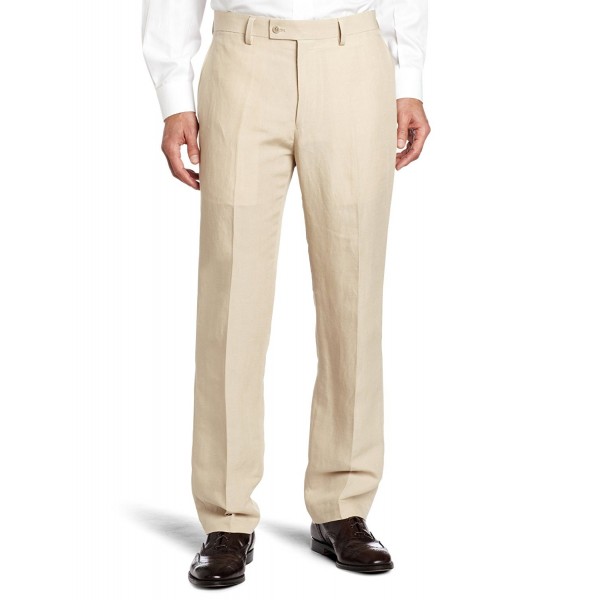 Men's Modern Fit Linen Blend Flat Front Dress Pant - Tan - C4115JXSNLN