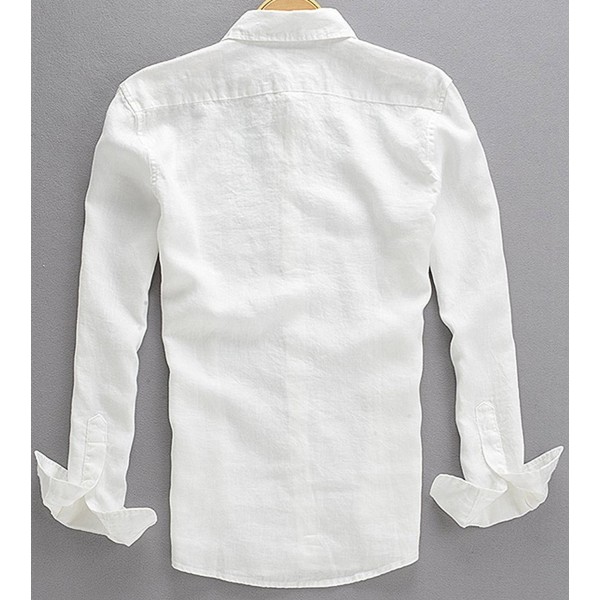 Men's Long Sleeve Fitted Linen Shirt - White - CD12O2NPYQ2