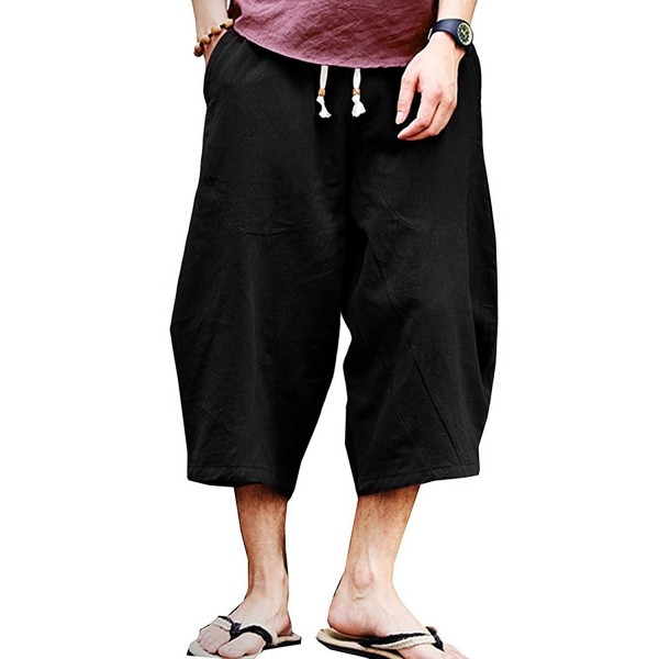 Mens Casual Baggy Cotton Linen Pocket Lounge Harem Pants Beach Long ...