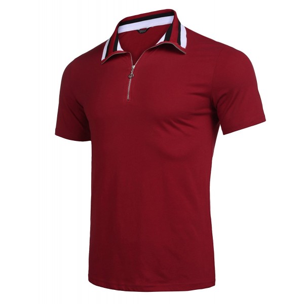 Men's Casual Short Sleeve Cotton Zip Polo Shirts Basic Stripe Collar ...