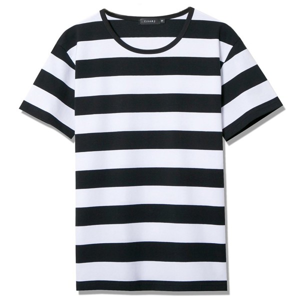 Men Boy Crew Neck Black White Striped T Shirt Tee Outfits Tops - Black ...