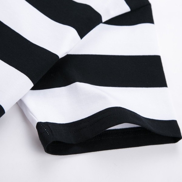 Men Boy Crew Neck Black White Striped T Shirt Tee Outfits Tops - Black ...