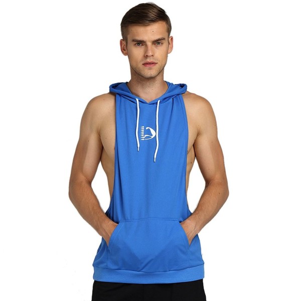 Mens Bodybuilding Stringer Hoodie Gym Tank Top Racerback Hoodie - Blue ...