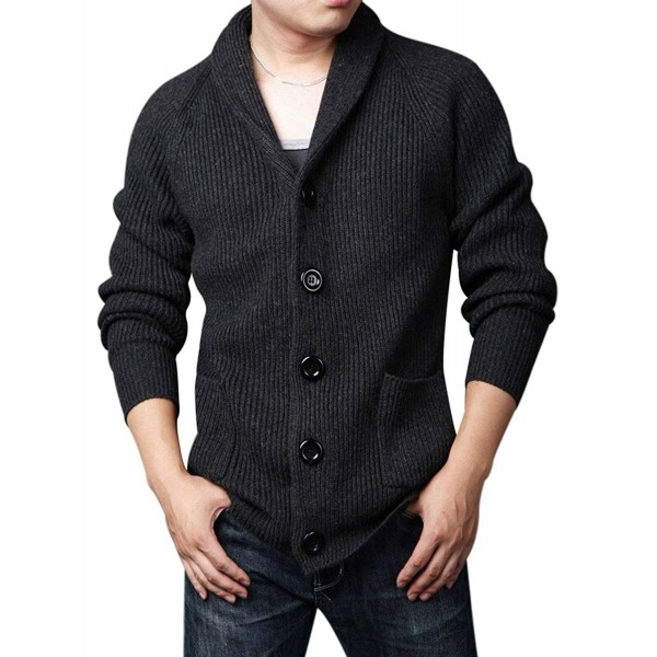 Men's Casual Slim Thick Knitted Shawl Collar Cardigan Sweaters Pockets ...