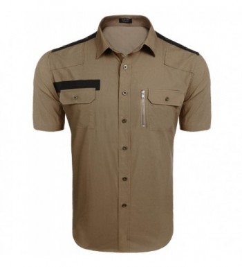 Men's Casual Short Sleeve Button-Down Dress Shirts with Pockets - Khaki ...