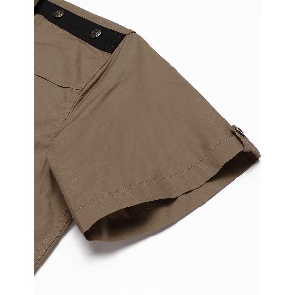 Men's Casual Short Sleeve Button-Down Dress Shirts with Pockets - Khaki ...