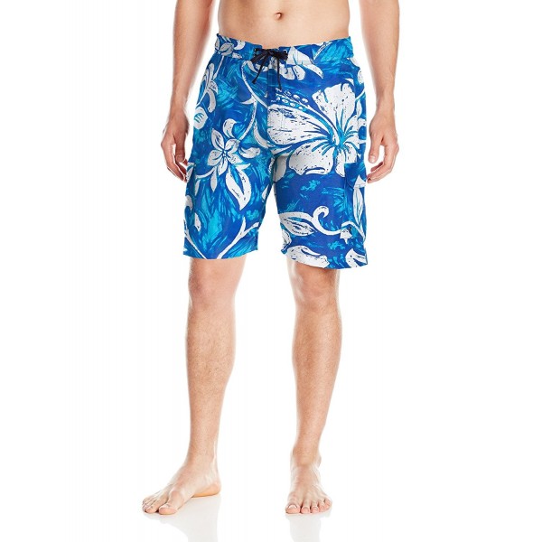 Men's Printed Elastic Waist Board Short - Blue Hawaiian - C412O1Q5I9W