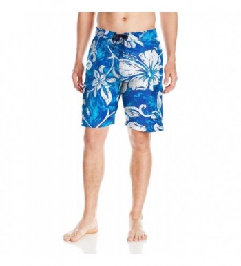 Men's Printed Elastic Waist Board Short - Blue Hawaiian - C412O1Q5I9W