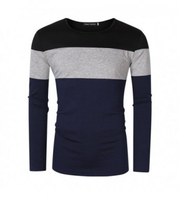 Men's Casual Breathable Tops Contrast Color Stitch Striped Crew Neck ...