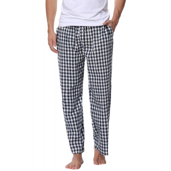 Pajama Pants For Men Cotton Flannel Plaid Lounge Pants Bottoms - Navy ...