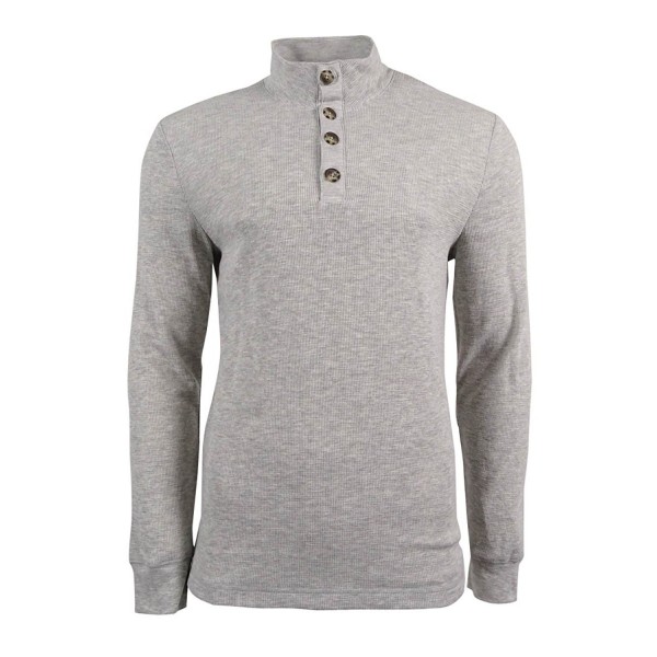 Mens Waffle Knit Mock Neck Henley Shirt - Light Grey Heather - CQ184Q9O4YR